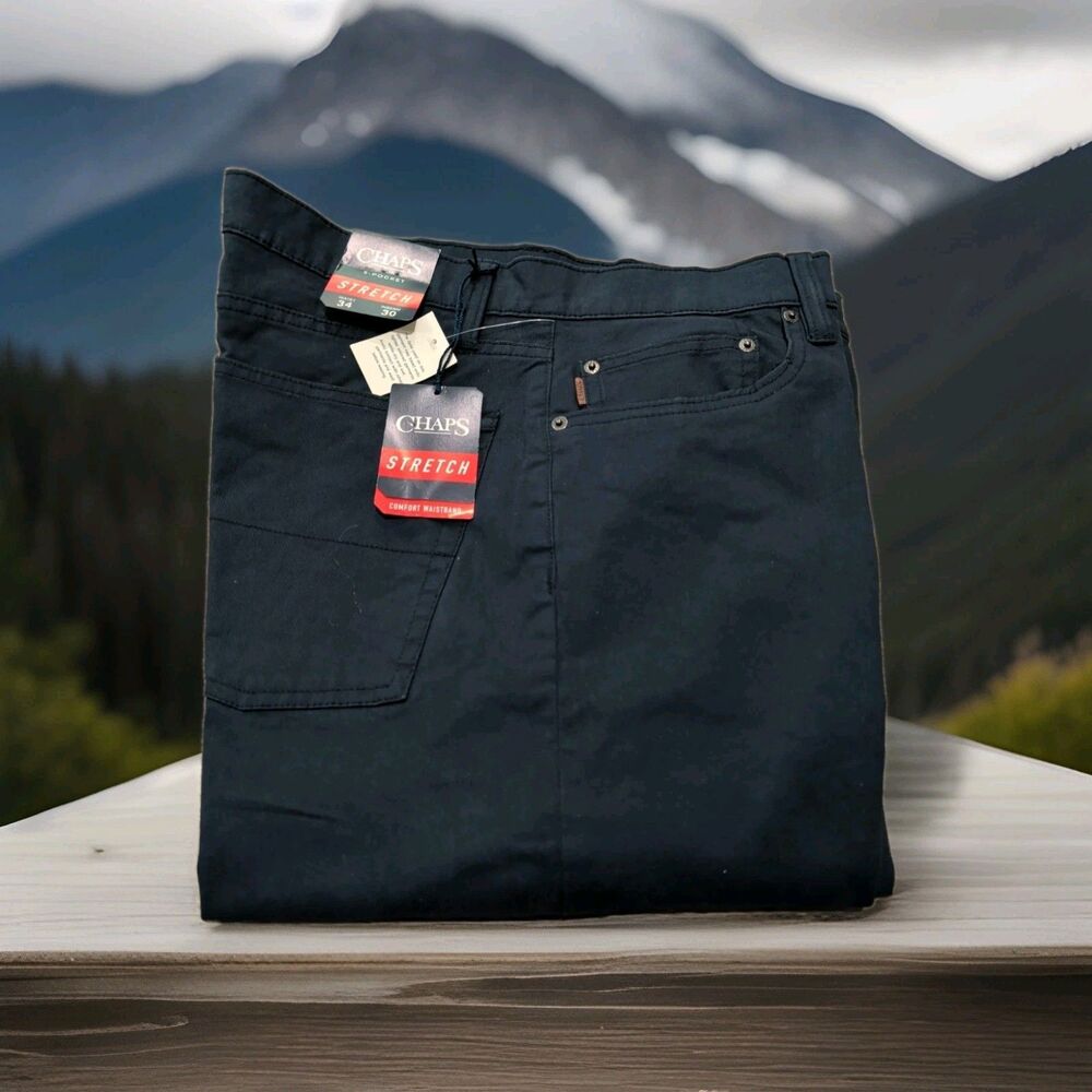 CHAPS TWILL PANTS NAVY BLUE SLIM STRAIGHT STRETCH FIT MENS SIZE 34X30 NWT $60